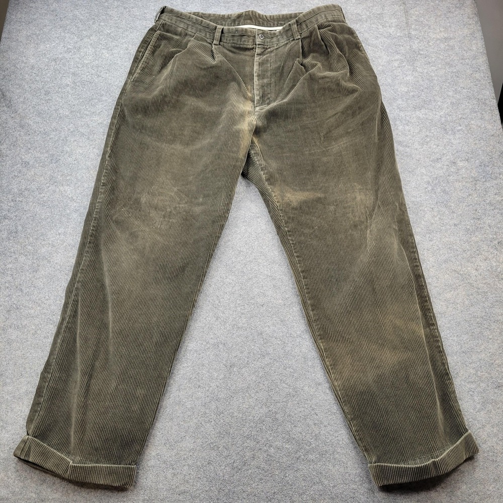 Brooks Brothers Dress Pants Men 40x29 Green Corduroy Pleated Cuffed Classic Fit*